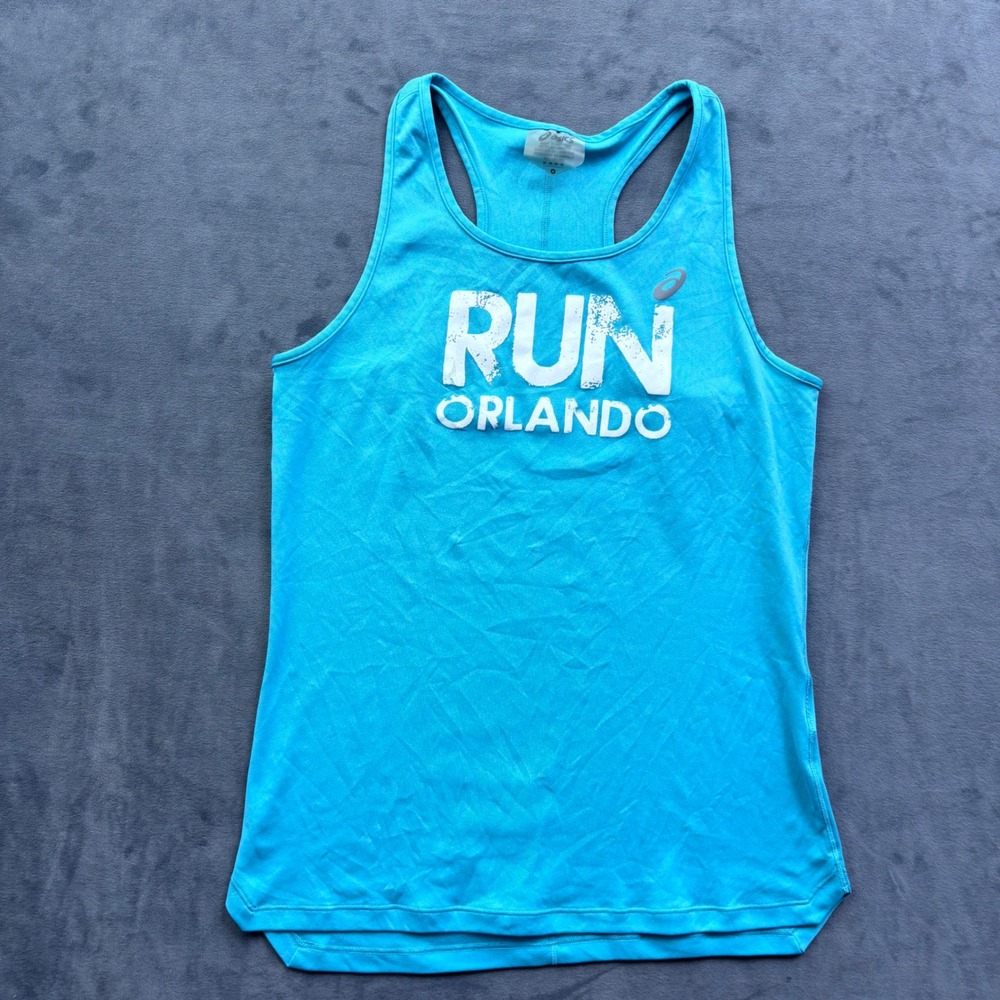 Asics Run Orlando Racerback Tank Top Turquoise Blue Womens Medium Athleisure